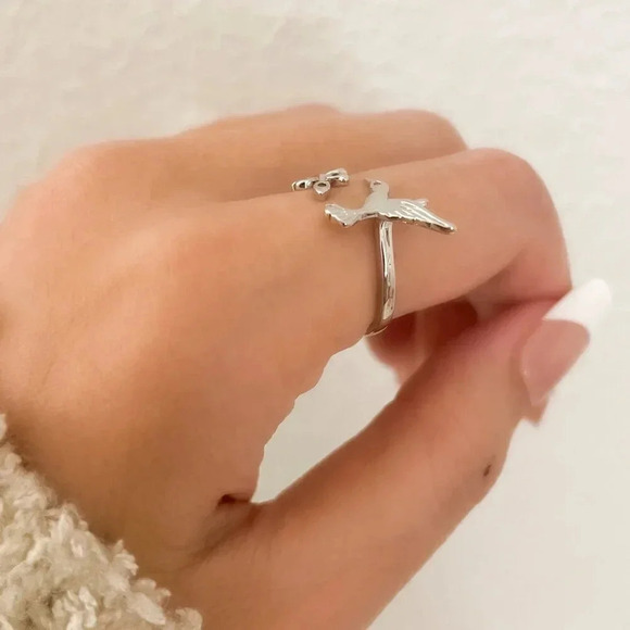 925 Sterling Silver Hummingbird Ring Bird Ring Tree Branch Ring Leaf Ring - Picture 8 of 9